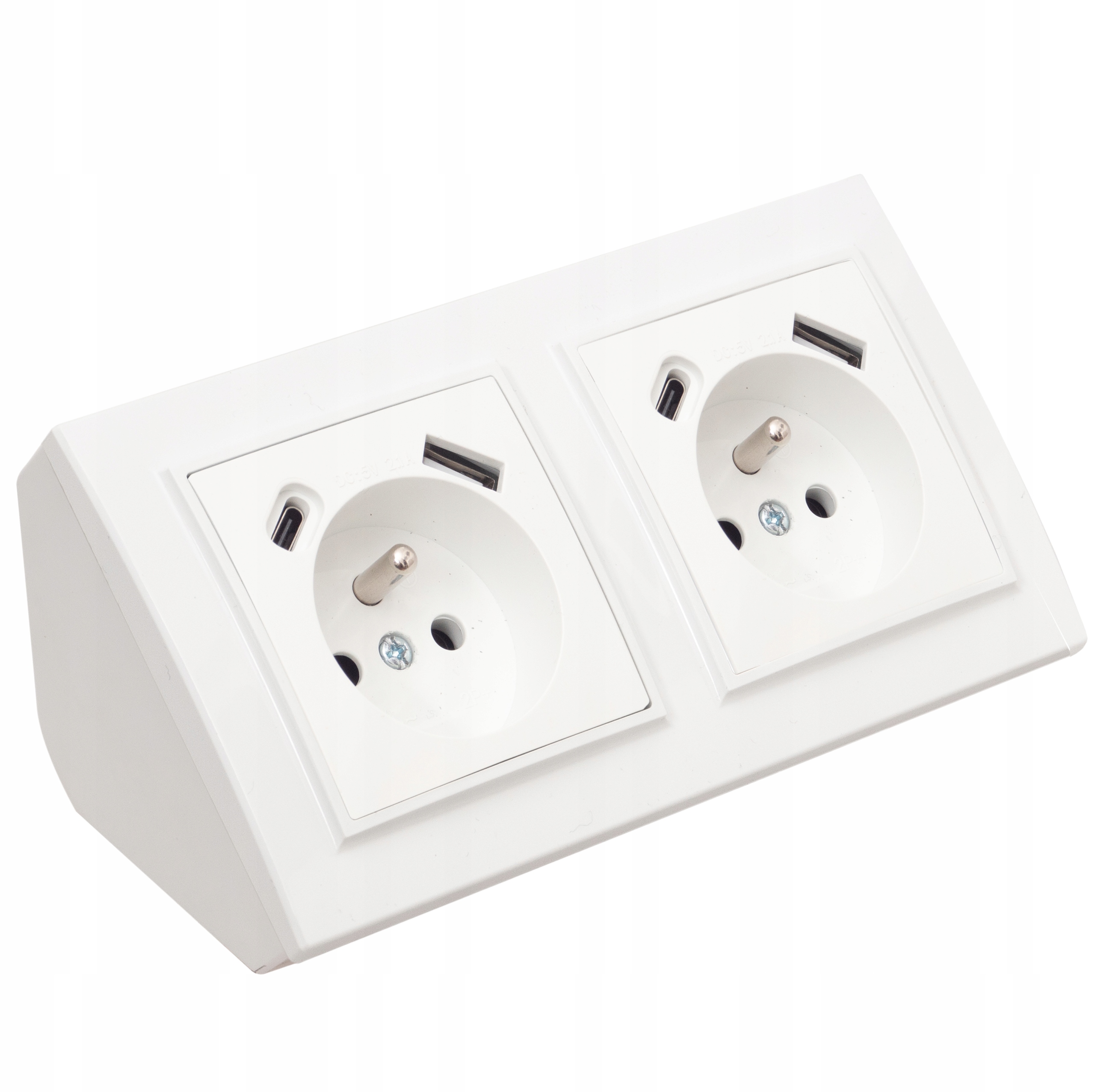 Gniazdo Podwójne Meblowe Narożne Biurkowe Kuchenne Blatowe Usb Typ C Białe