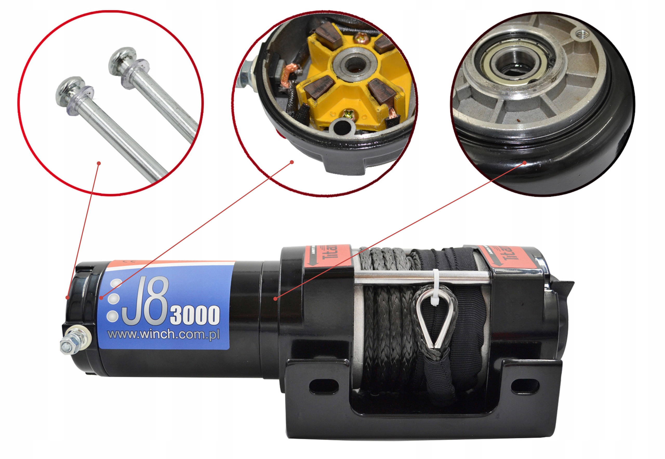 WYCIĄGARKA TITANIUM WINCH 3000LB ELEKTRYCZNA 12V 1360kg LINA SYNTETYCZNA Producent Titanium Winch