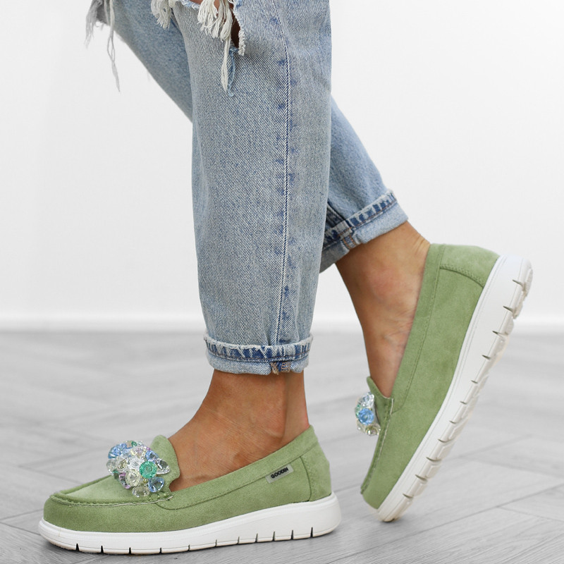 Zielone mokasyny kamienie półbuty FL758 r.36 Wzór dominujący bez wzoru