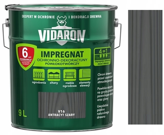 VIDARON IMPREGNAT POWŁOKOTW. V16 ANTRACYT SZARY 9L