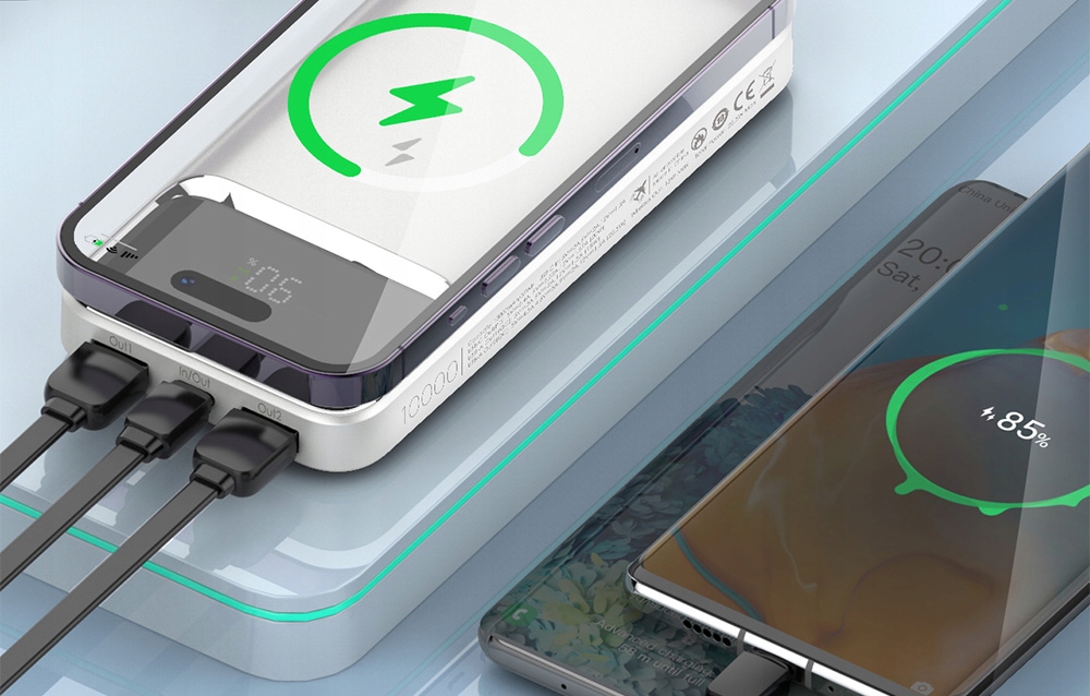 LDNIO WYTRZYMAŁY POWERBANK 10000MAH 2X USB-A, USB-C 22,5W SZYBKI Q.C 3.0 Złącza USB typ A USB typ C