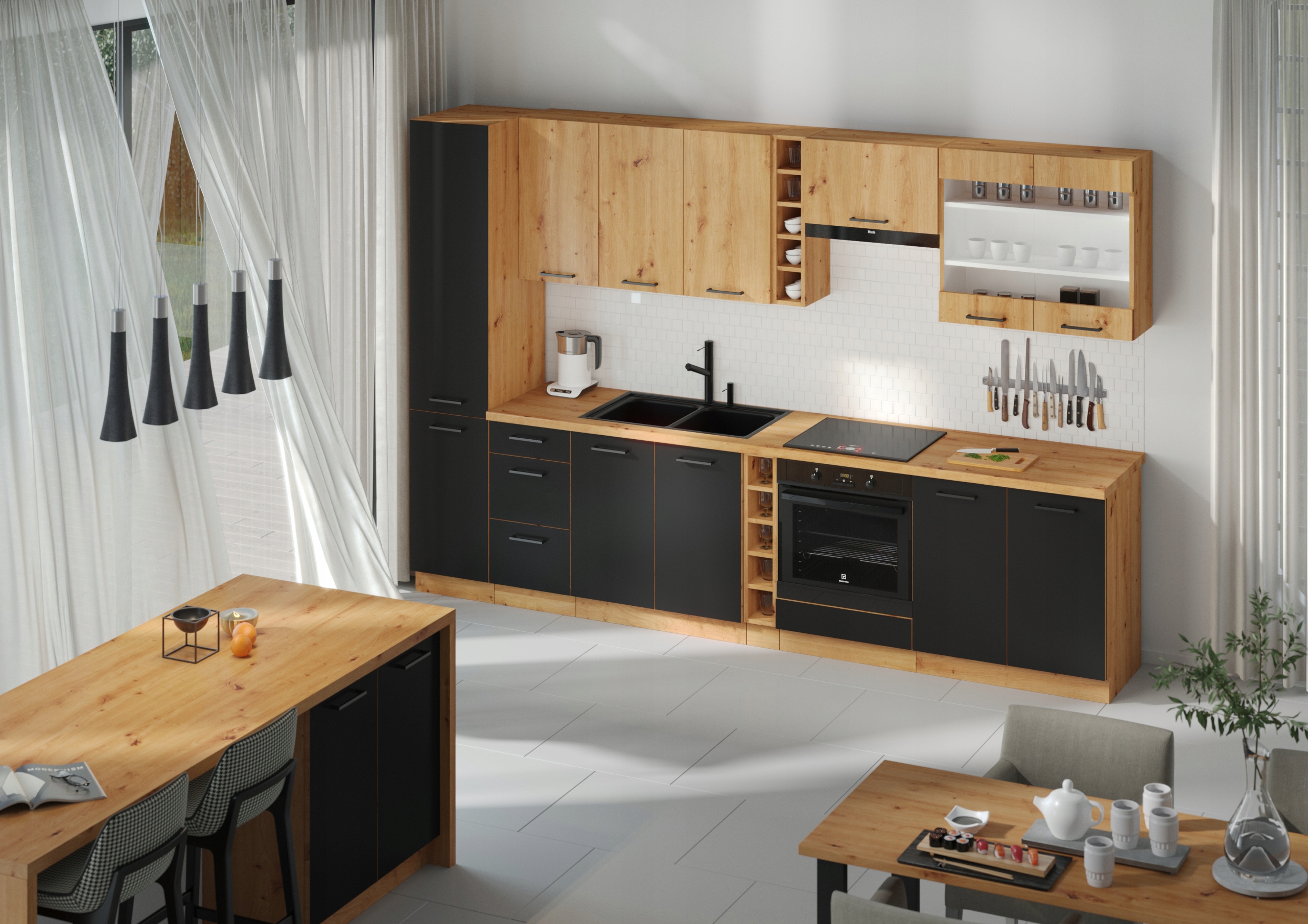 Szafka Modena 40 dolna 1 drzwi czarny mat z dąb artisan Kod producenta MODENA 40 D 1F BB