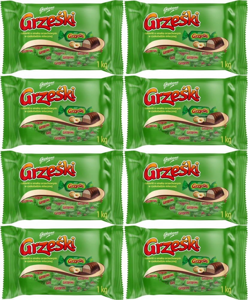 Goplana Cukierki Grześki o smaku orzechowym w czekoladzie mlecznej 1kg x8