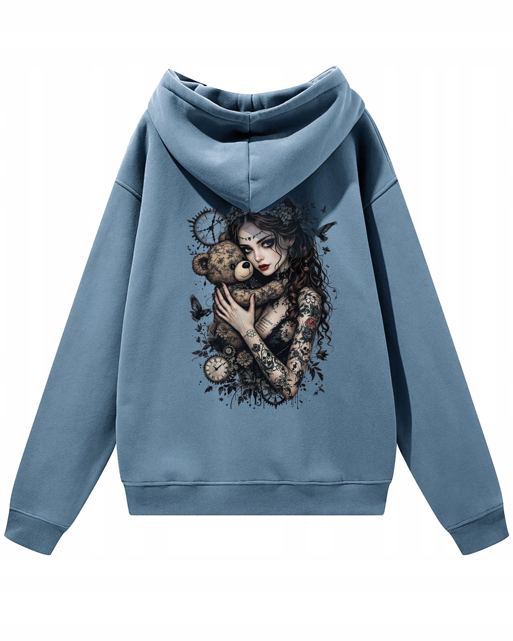 s kapucí Oversize mikina mikina s kapucí a medvídkem v gotickém stylu, modrá, velikost M