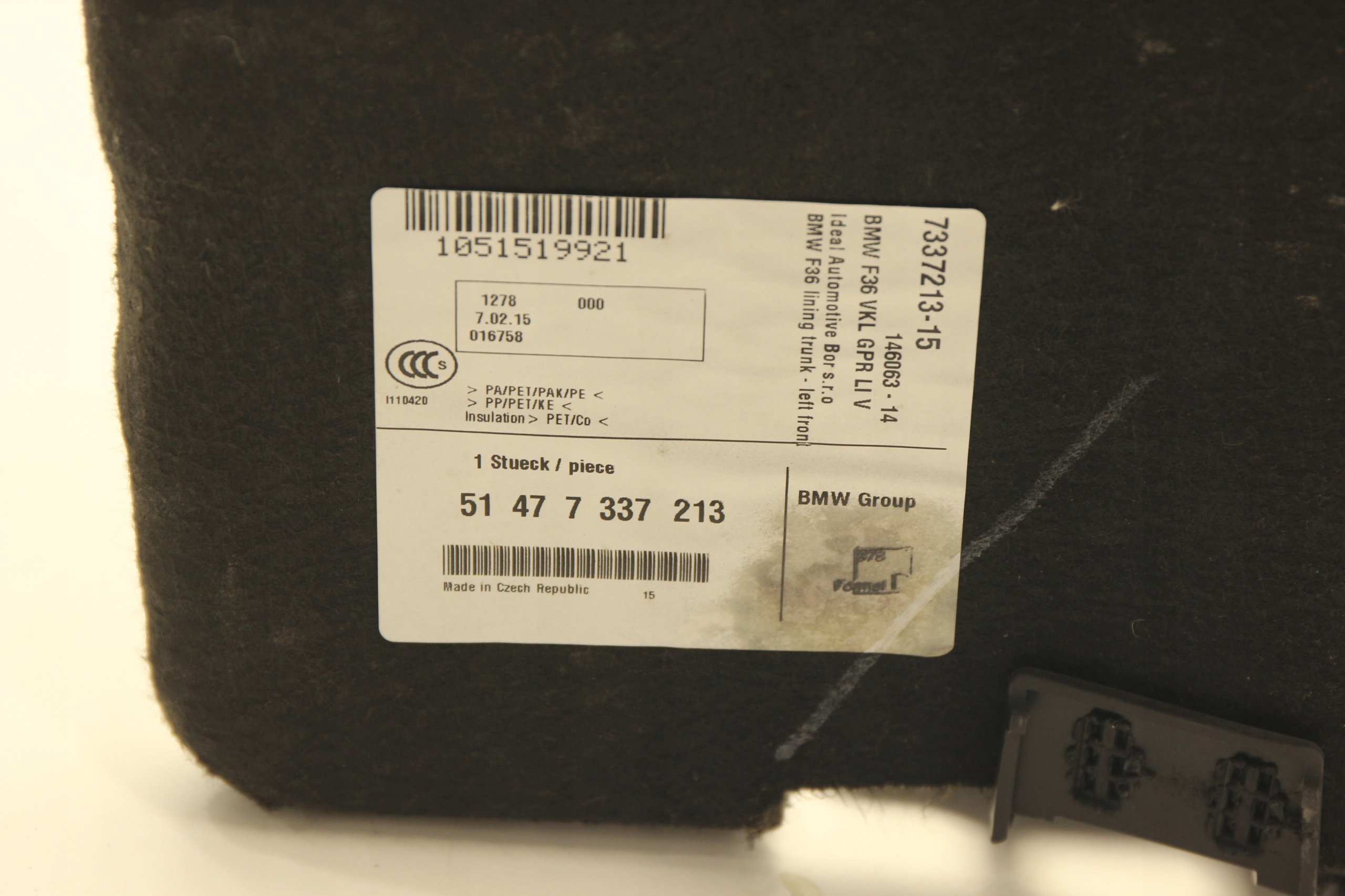 BMW F36 boot upholstery left GRAN COUPE 7337213