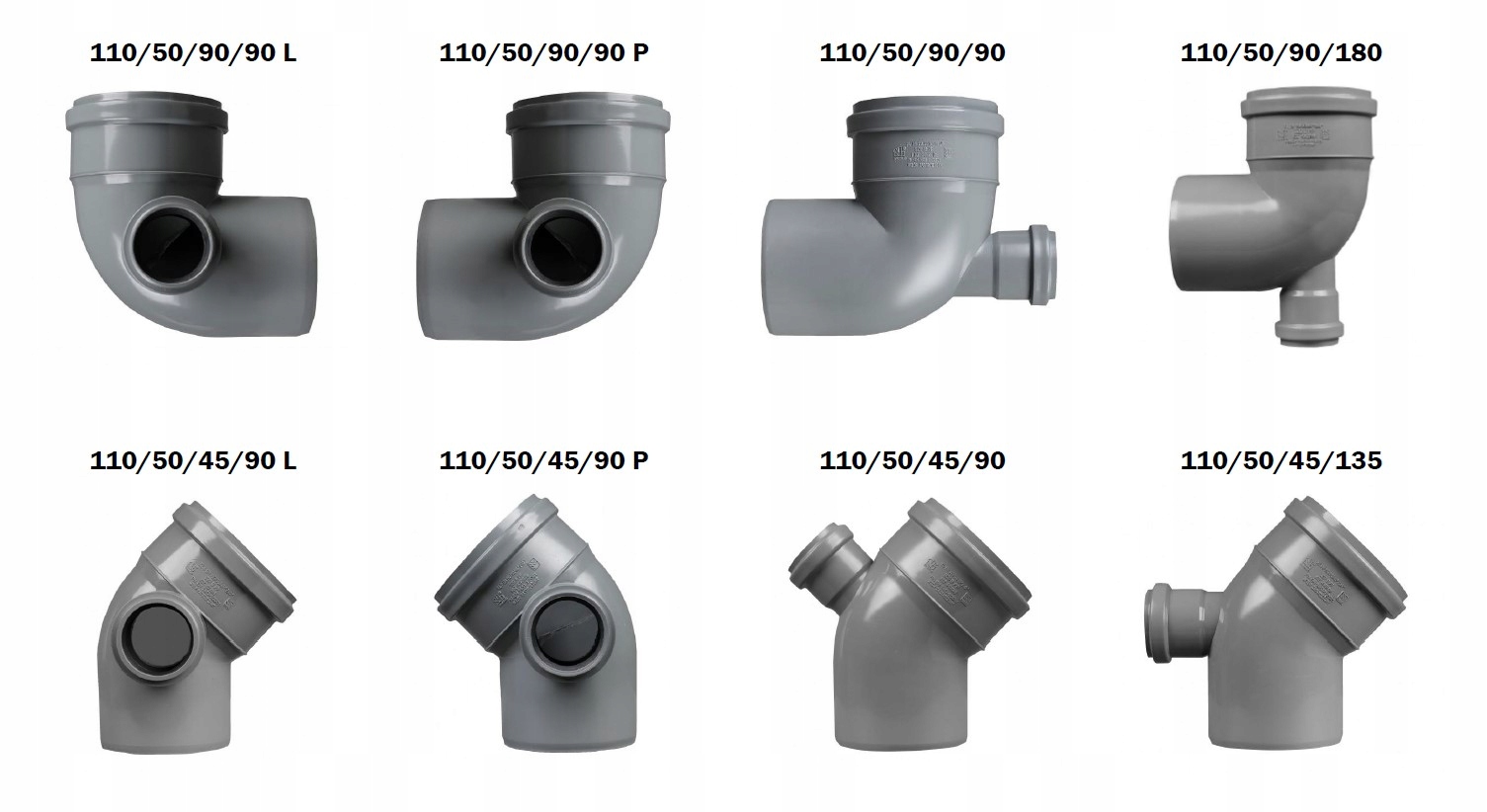 KOLANO KANALIZACYJNE PP 50/32/90/90 Lewe PCV Typ kształtka