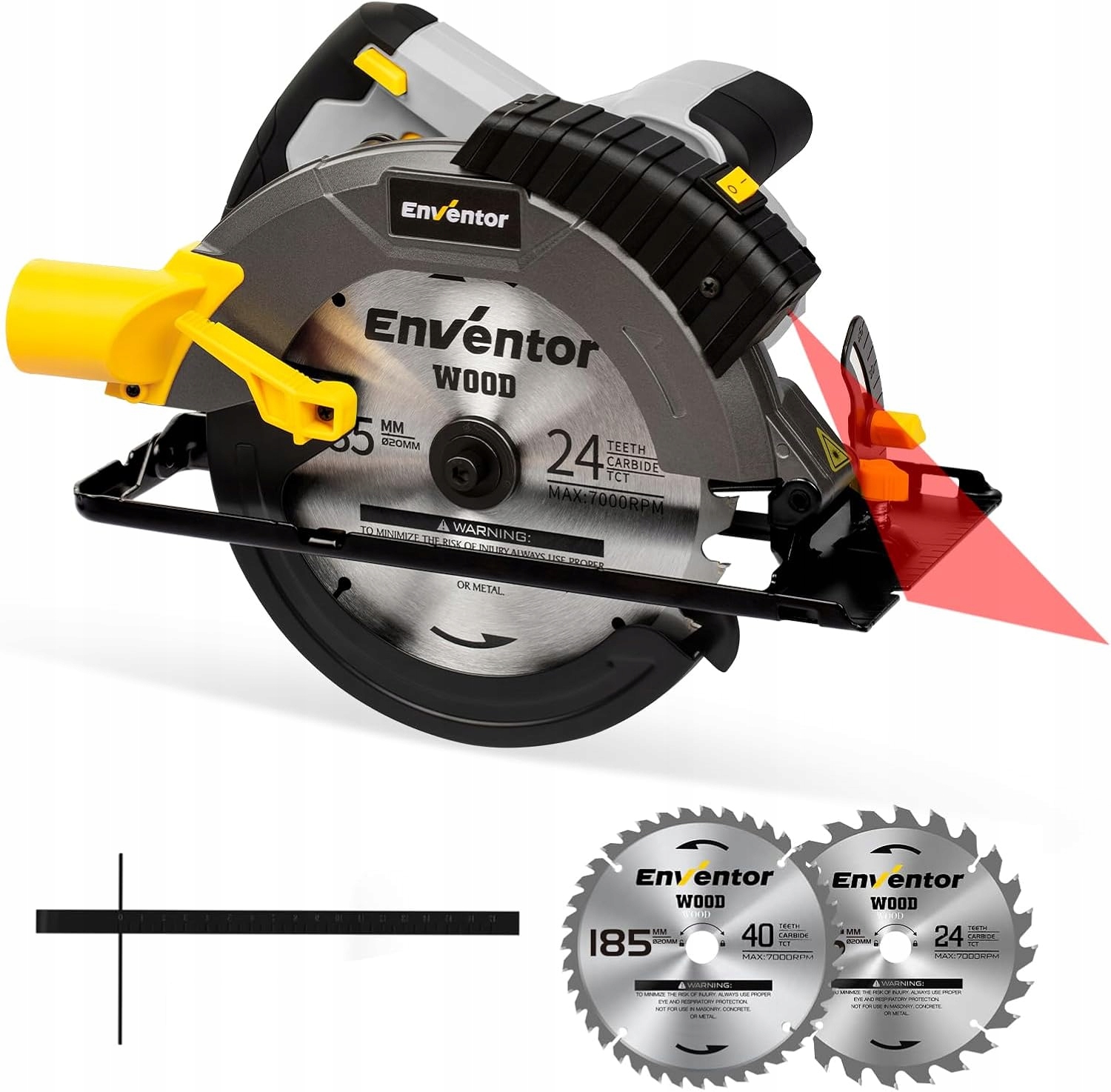 Enventor kotoučová pila s laserem 1650 W 5500 ot/min 2 kotouče 185 mm 45-90 stupňů