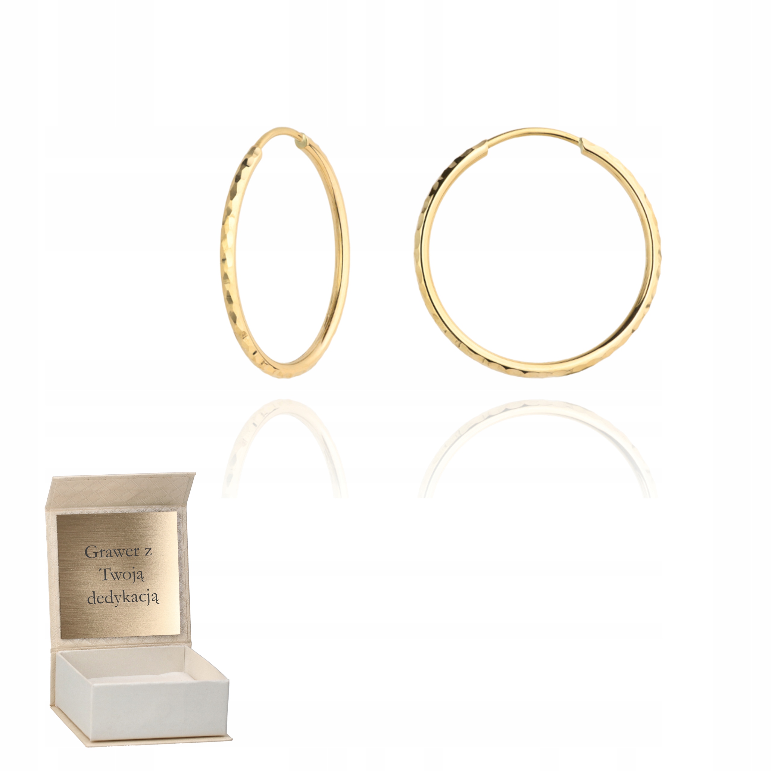 zlaté kruhové náušnice Diamantované zlato ryzost 585 Gravírování