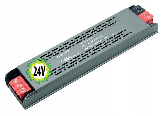 Zasilacz Profesjonalny płaski 24V 12,5A Mocny 300W IP20 Slim taśm led