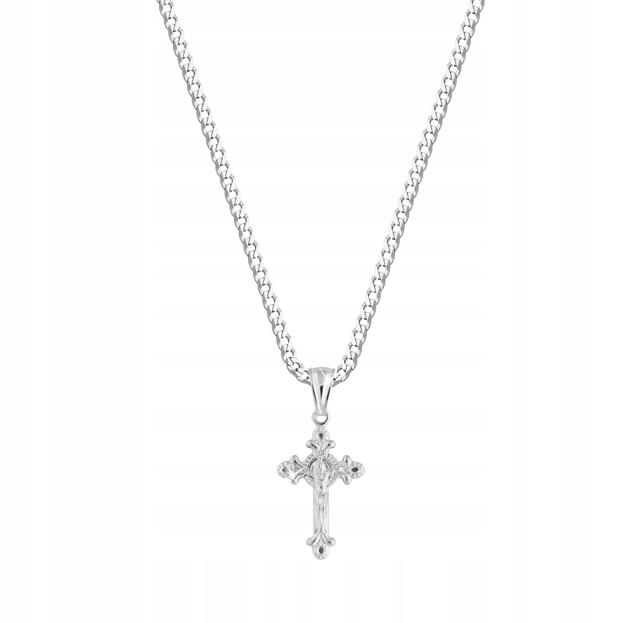 NASZYJNIK SREBRNY KRZYŻ KOMUNIA CHRZEST 925 GRAWER Marka Mennica Bydgoska