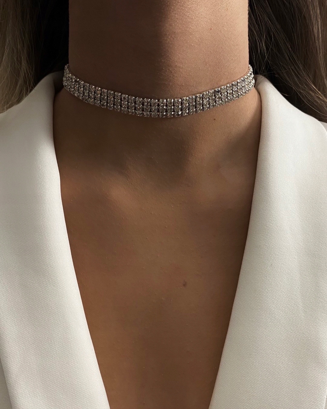 

Srebrny Naszyjnik łańcuszek Choker Cyrkonie stal