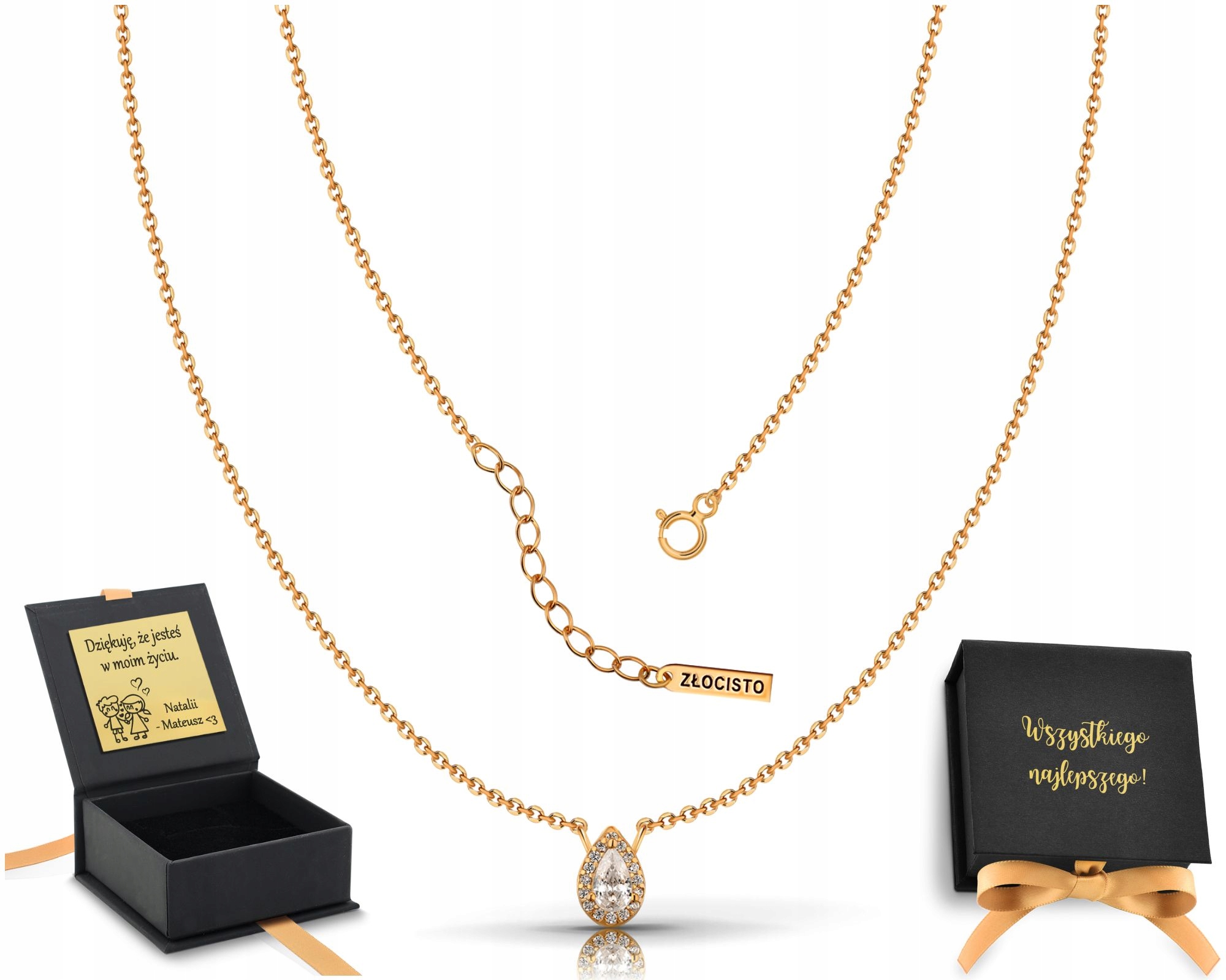 Pozlacený náhrdelník růžové zlato rose gold s zirkony, přívěsek slza 925