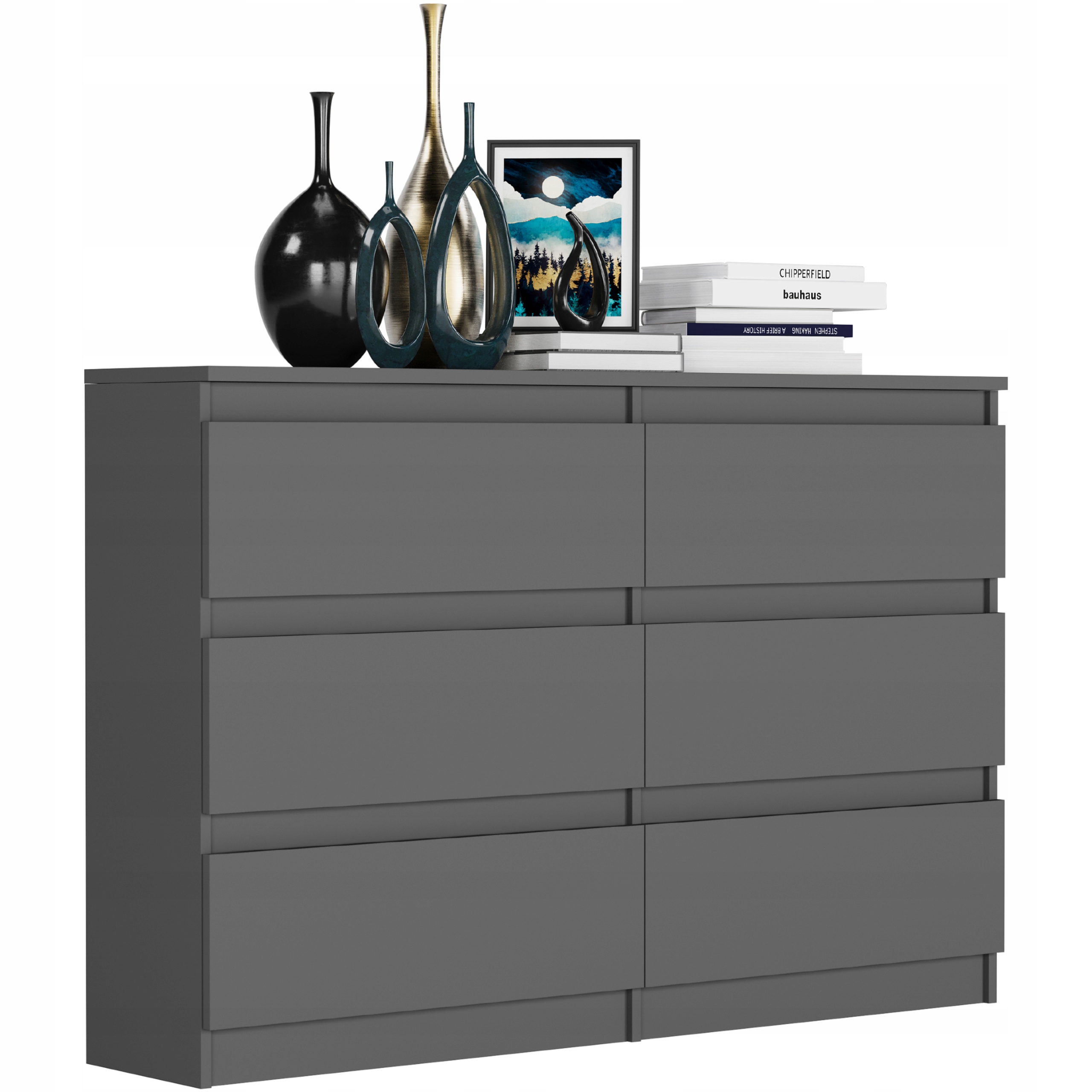 KOMODA 120CM SZAFKA 6 SZUFLAD R-120 ANTRACYT