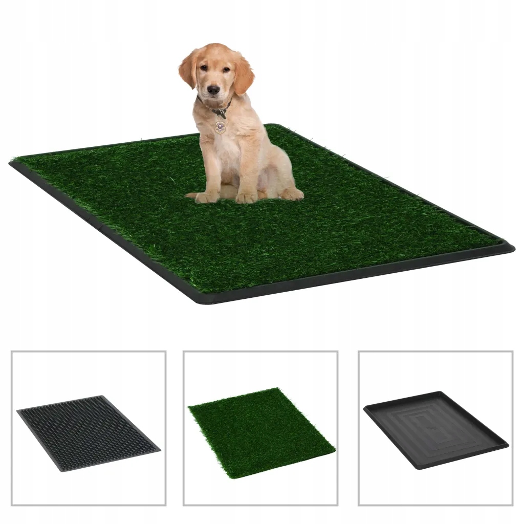 Levně Petrashop Toaleta pro psy s nádobou a umělou trávou zelená 76x51x3 cm Wc 1