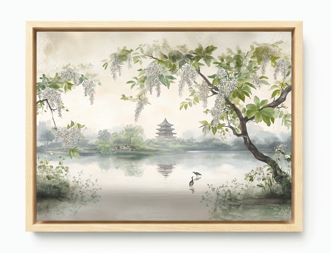 Obraz Rám Americký Box Zahrada Park Asie Japonsko Pagoda Jezero Ptáci 80x60