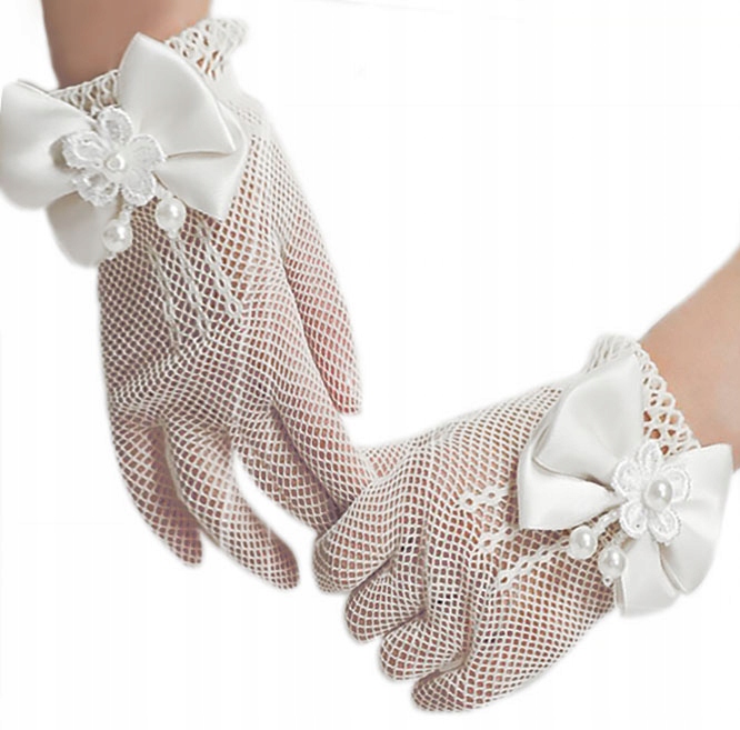 RĘKAWICZKI KOMUNIJNE DEC07 NA KOMUNIĘ wianek komunii dekoracja białe Rodzaj pięciopalczaste