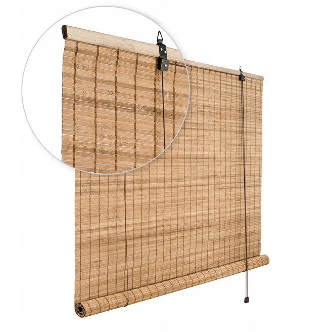 ROLETA BAMBUSOWA ŻALUZJA WEWNĘTRZNA PÓŁZACIEMNIAJĄCA NATURALNY 150x220 cm Długość 220 cm
