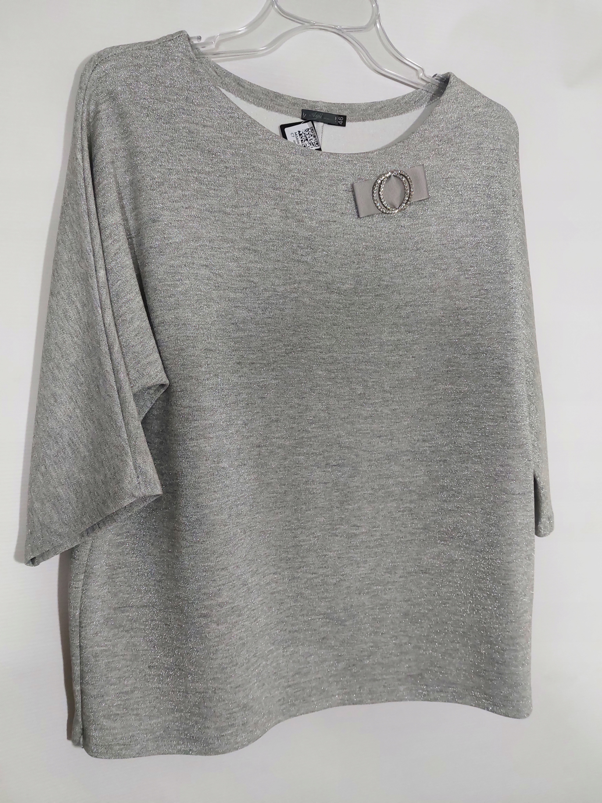 Bluzka Top Agii.... połysk srebro dzianina r 44 Fason luźny