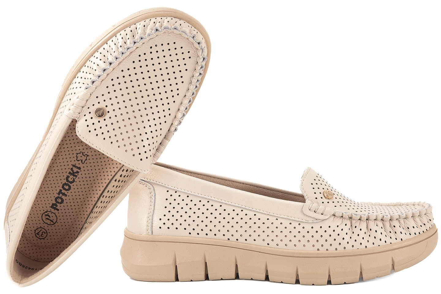 Potocki 26-19426 Ažurové Kožené Mokasíny Dámské Polobotky Béžové Béžová 40