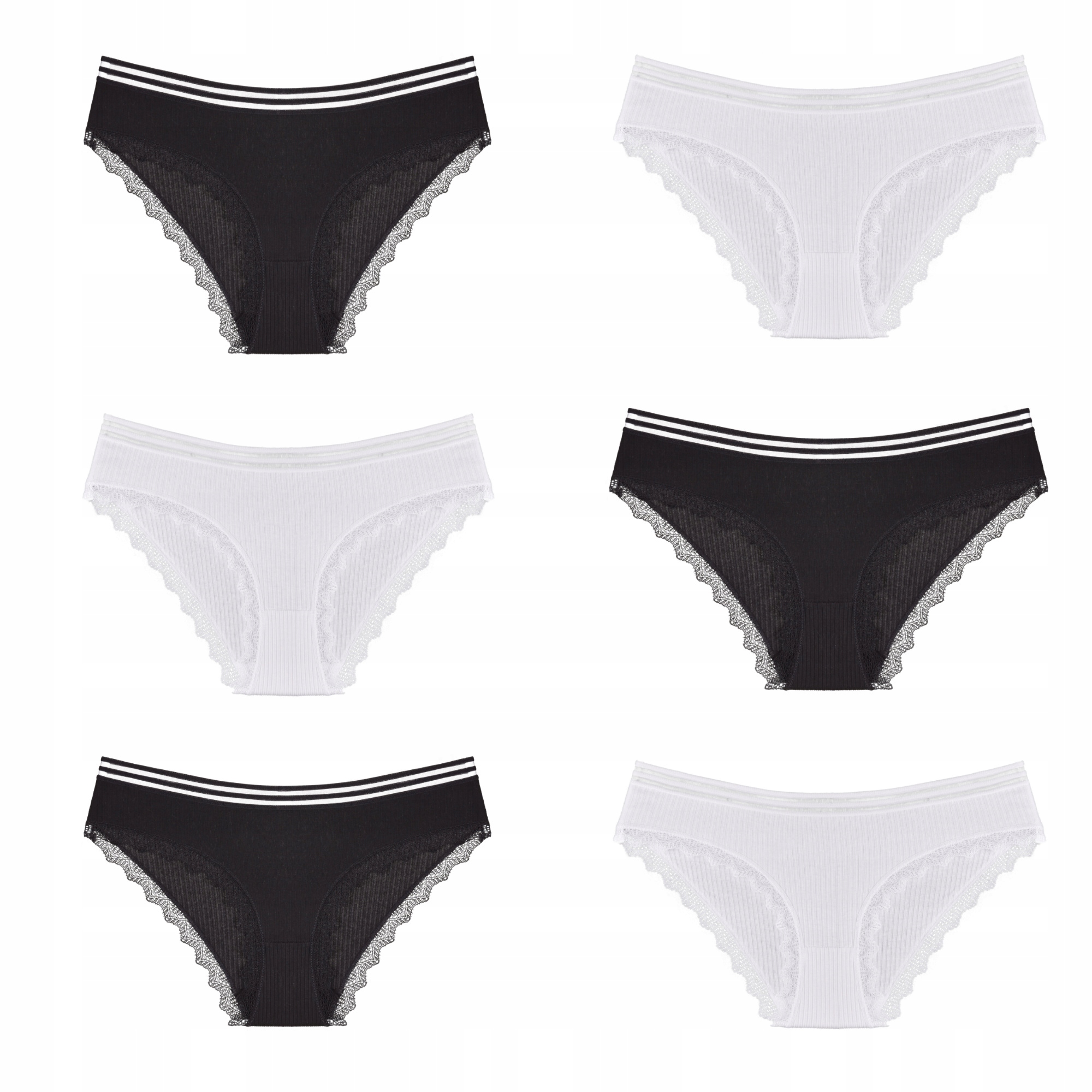 

6 pak figi majtki Mira bawełniane koronka prążek S