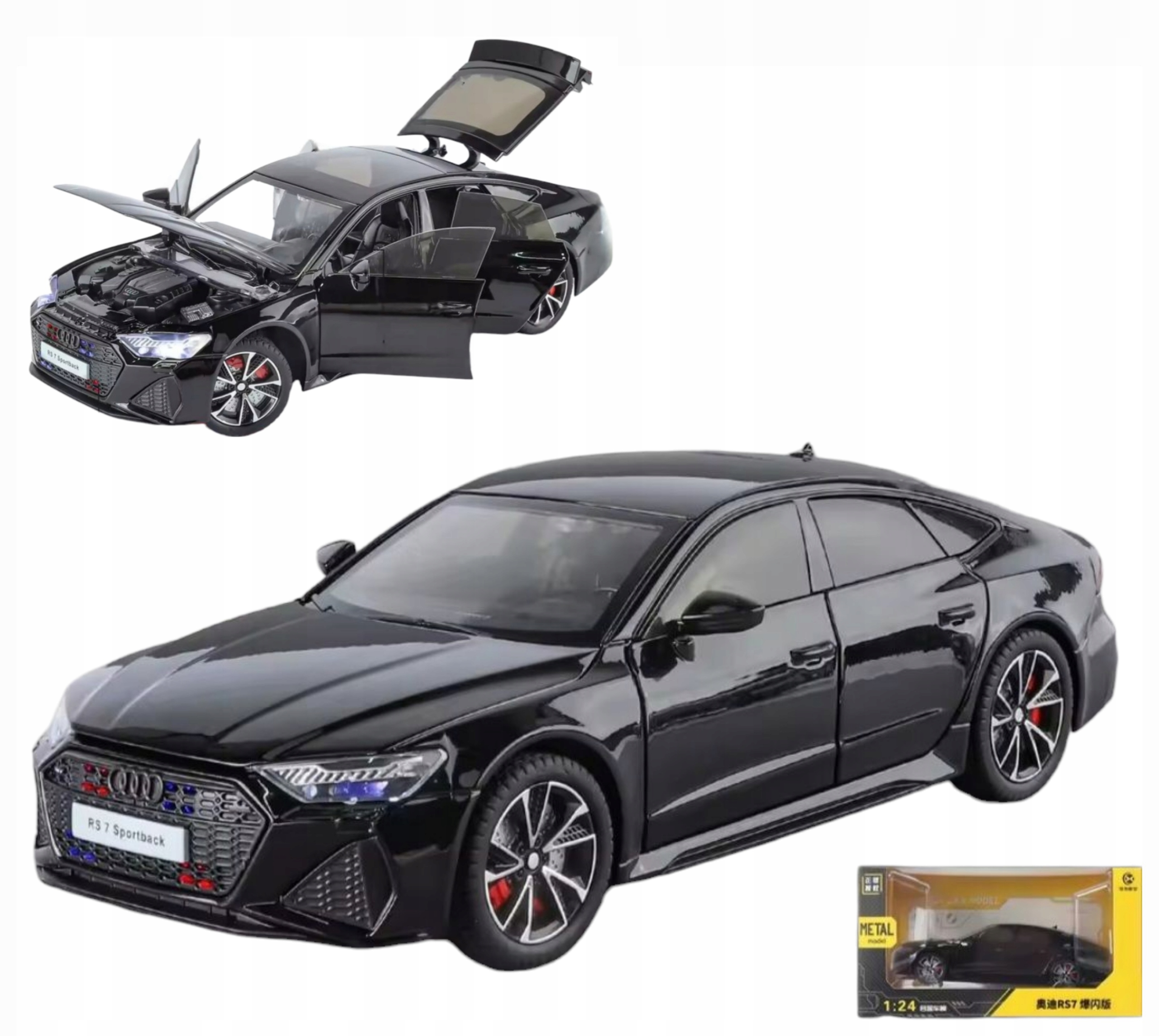 Model Audi RS7 1:24 Box otevírací dveře maska klapka Led zvuk světla