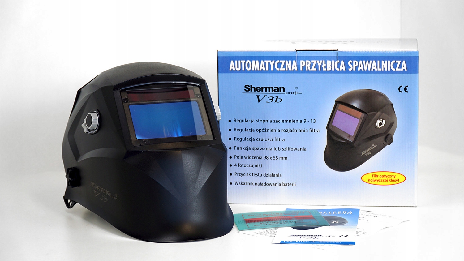 Przyłbica samościemniająca SHERMAN V3b maska LCD AUTOMATYCZNA SPAWALNICZA Liczba sensorów 4