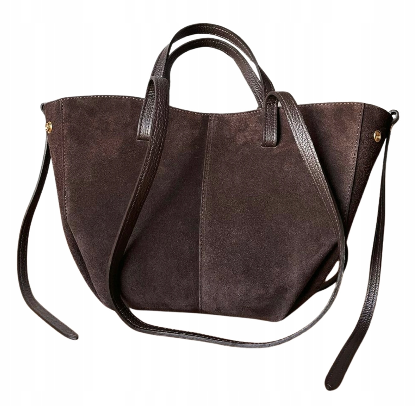 Vera Pelle shopper kabelka z pravé přírodní semišové kůže, hnědá čokoládová