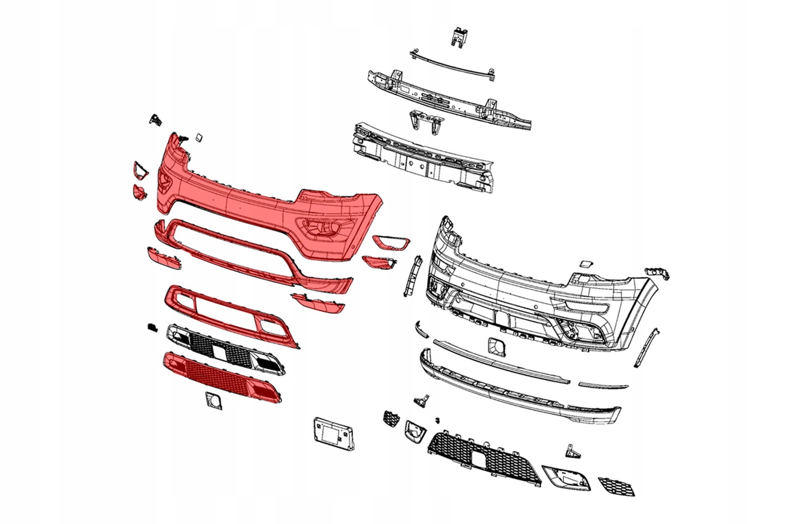 JEEP GRAND CHEROKEE IV WK2 2017-2021 KOMPLETNY ZDERZAK PRZEDNI 6EB83TZZAA Strona zabudowy przód