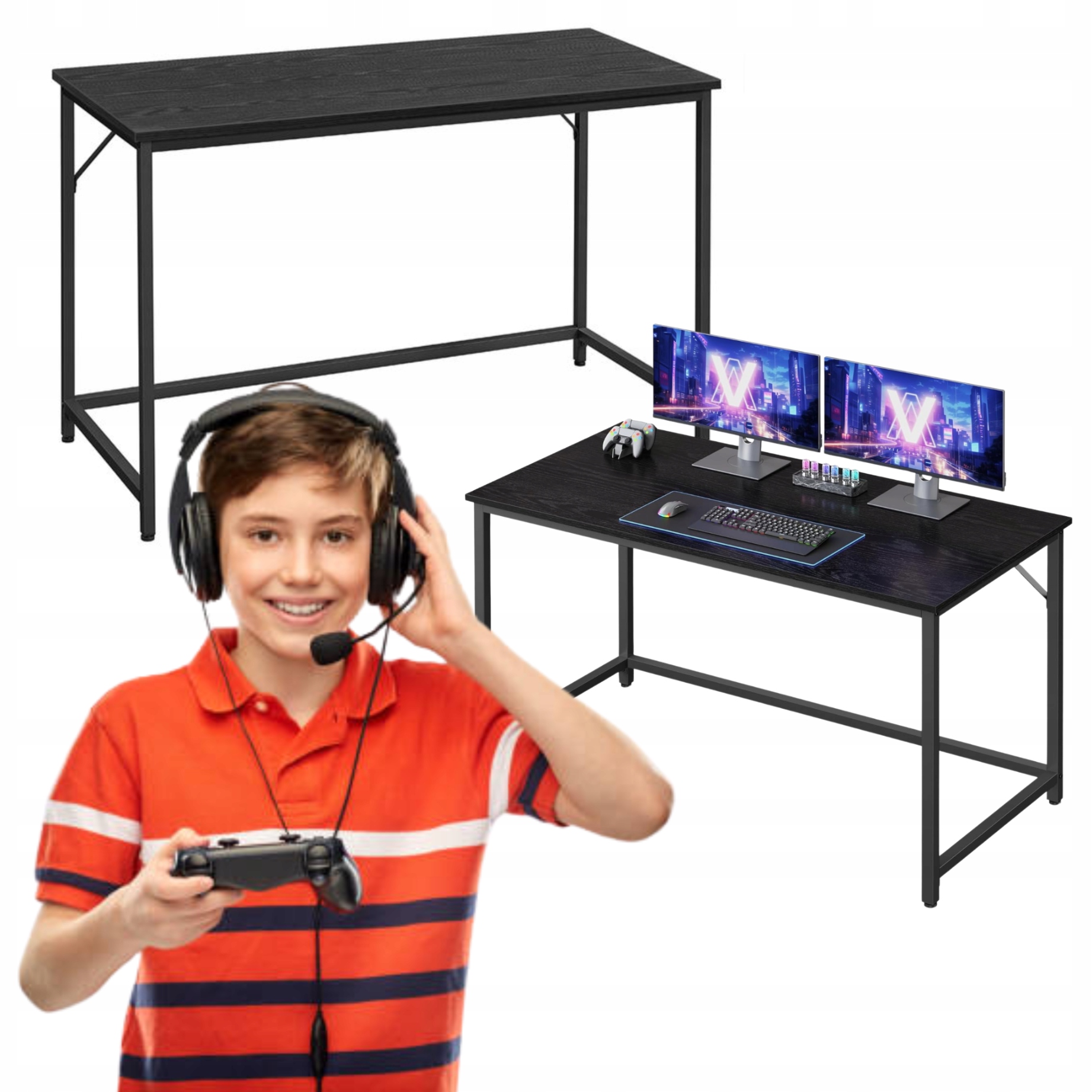 Pomocný stolík Počítačový stôl Gaming Čierny Pracovná stanica Loft