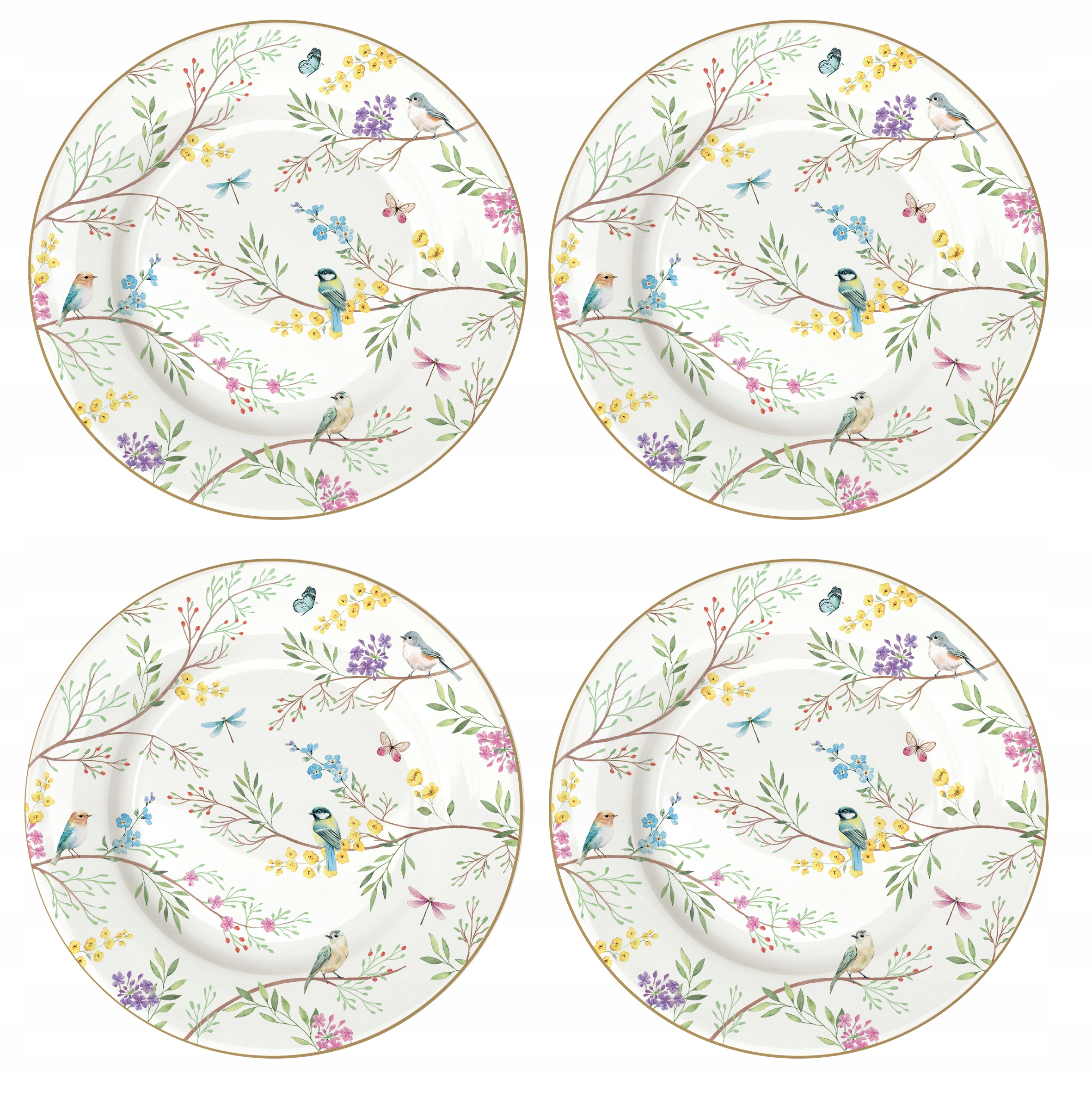 Sada 4 talířů 19 cm dezertní talířky s motivem květin, barevný jako dárek