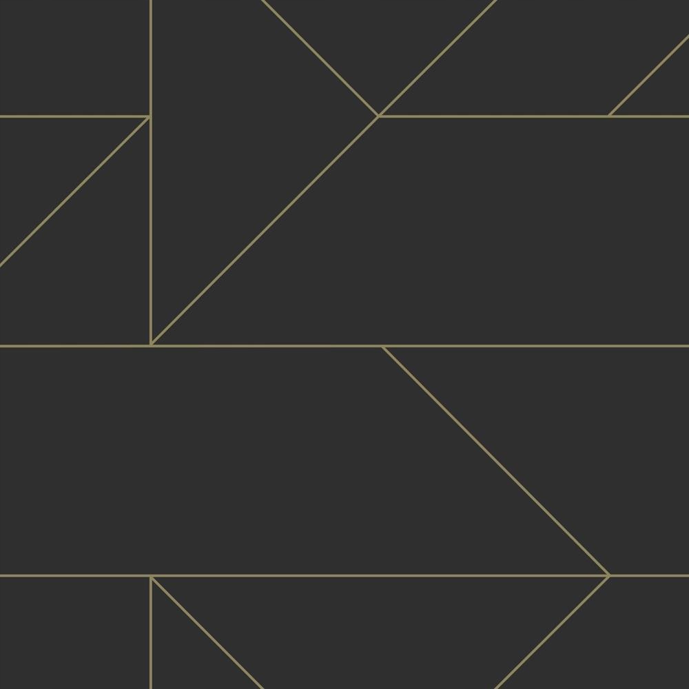 CZARNA TAPETA GEOMETRYCZNA WZÓR LINIE ZŁOTE FUGI