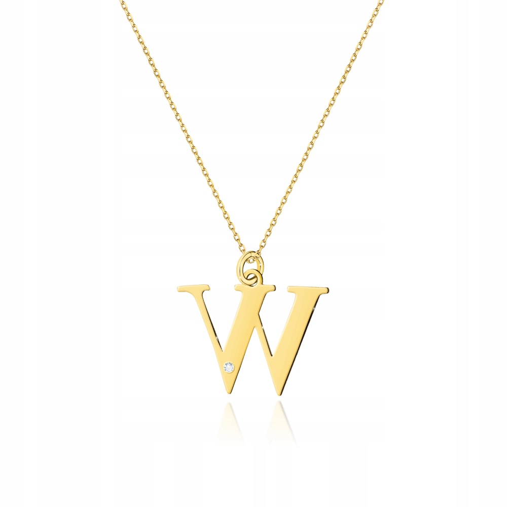 Złoty Naszyjnik 585 Literka W z Brylantem 0,005ct