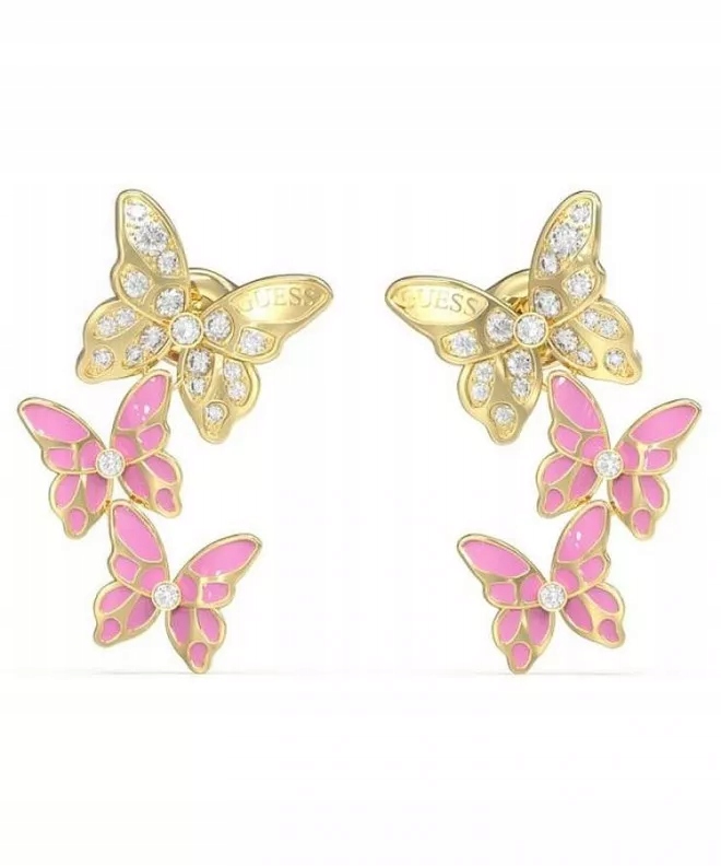 Náušnice Guess Chrysalis Tři motýlci zirkon smalt růže ocel zlatá tyčinka
