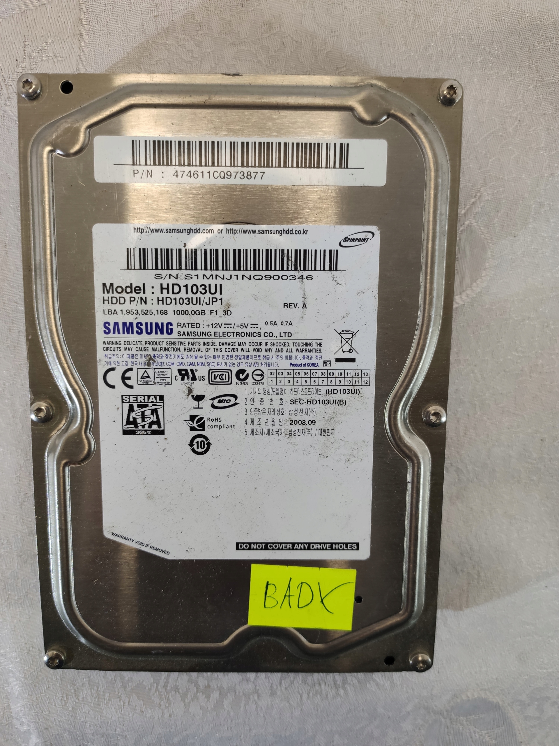 SAMSUNG HD103UI 1TB USZKODZONY DM21