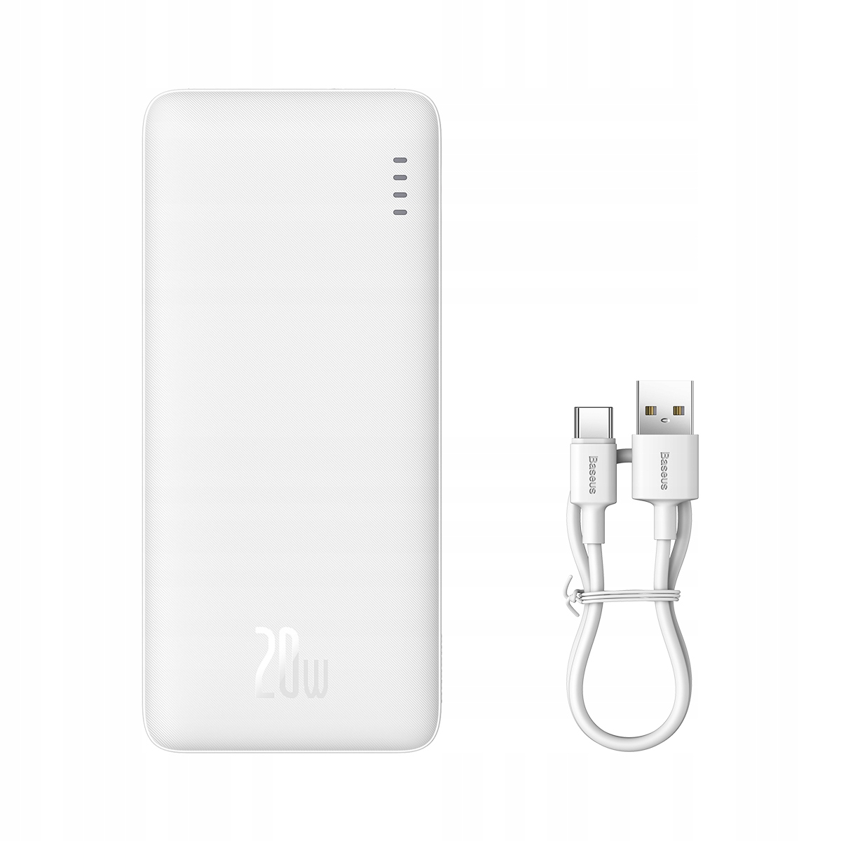 Powerbank Airpow 20W 10000mAh z kablem Usb-a Usb-c 30cm biały
