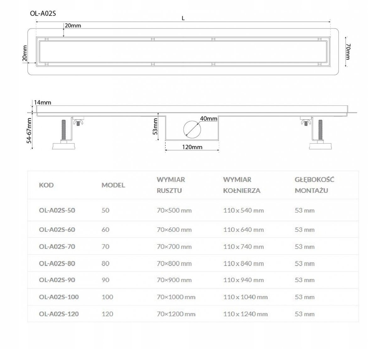 Odpływ liniowy 80 cm dwustronny 2w1 Długość 80 cm