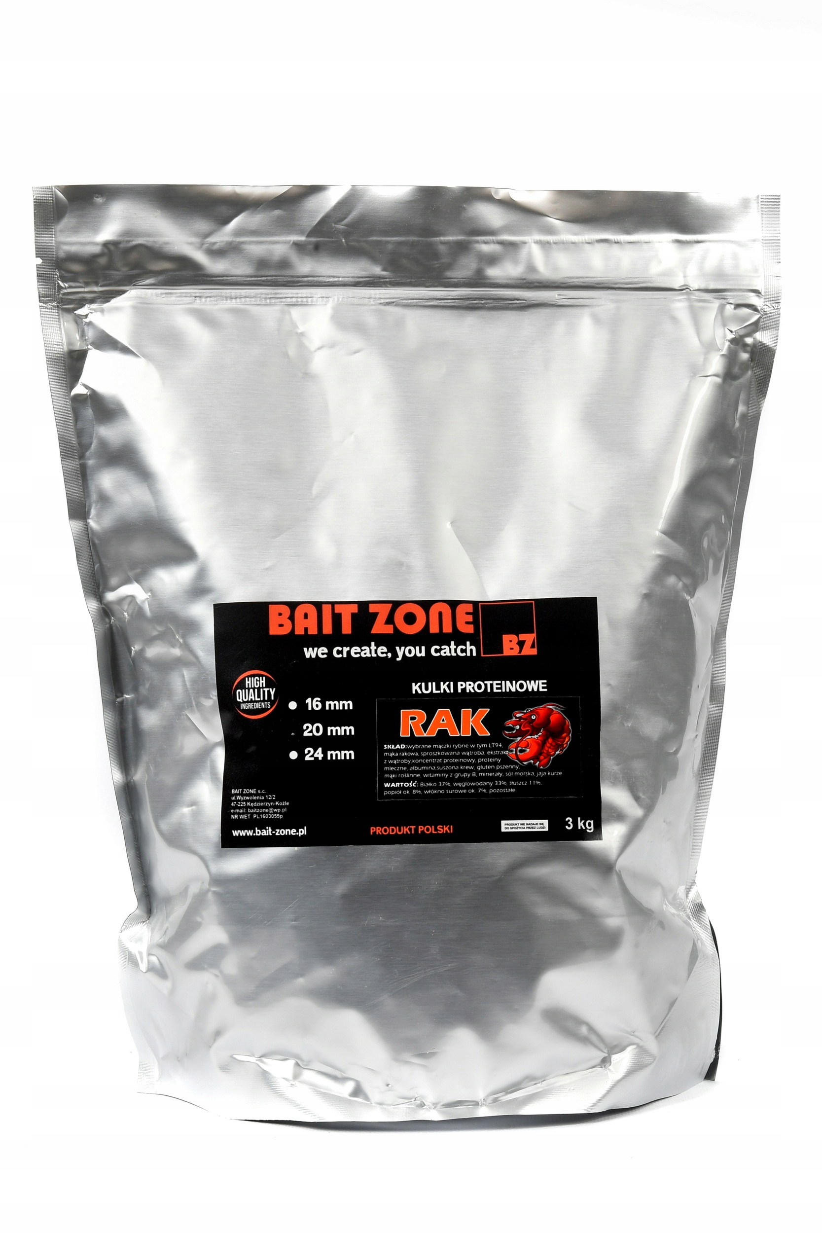 Kulki proteinowe zanętowe Rak 20mm Bait-zone 3kg
