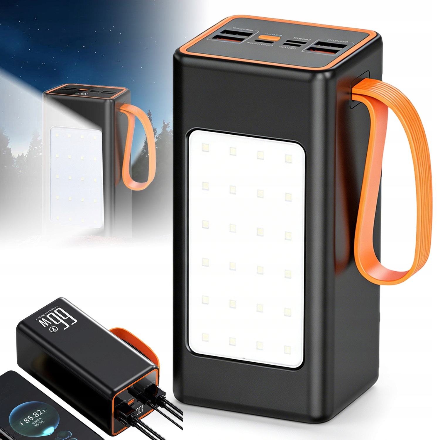 Powerbanka 50000 Mah 66 W S Vestavěnými Kabely, Velká, Prostorná, S Led Diodami