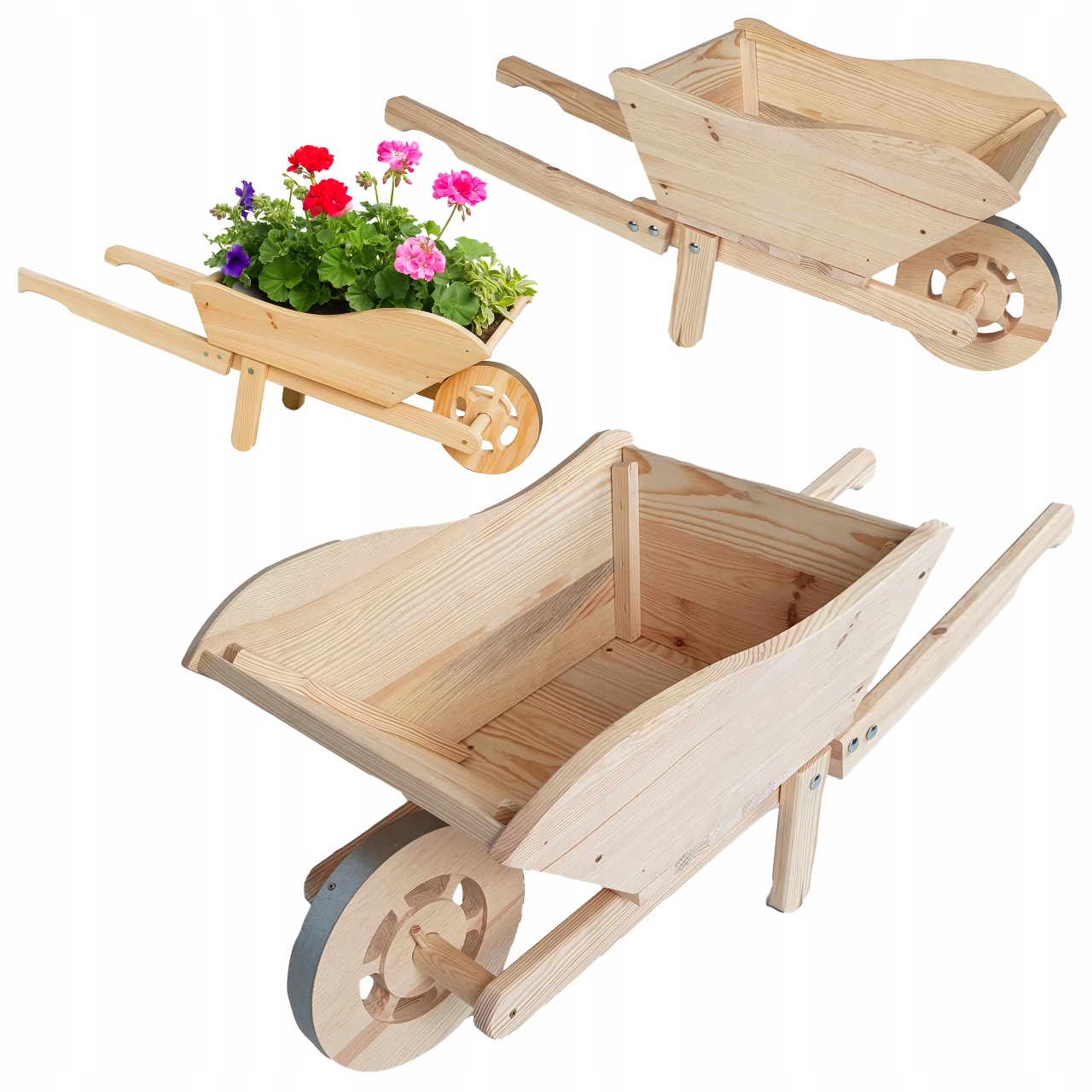 Květinový Záhon, Zahradní Kolečko, Dekorace Do Zahrady, Dřevěný Květináč Na Bylinky