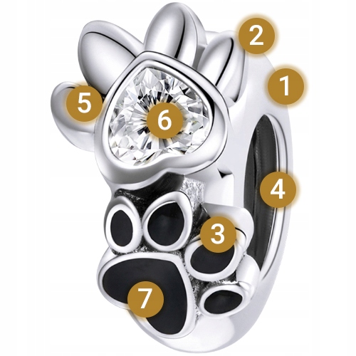 CHARMS STOPER ŁAPA PSA srebro 925 łapka odcisk łapy łapki charms pies 925 Materiał srebro
