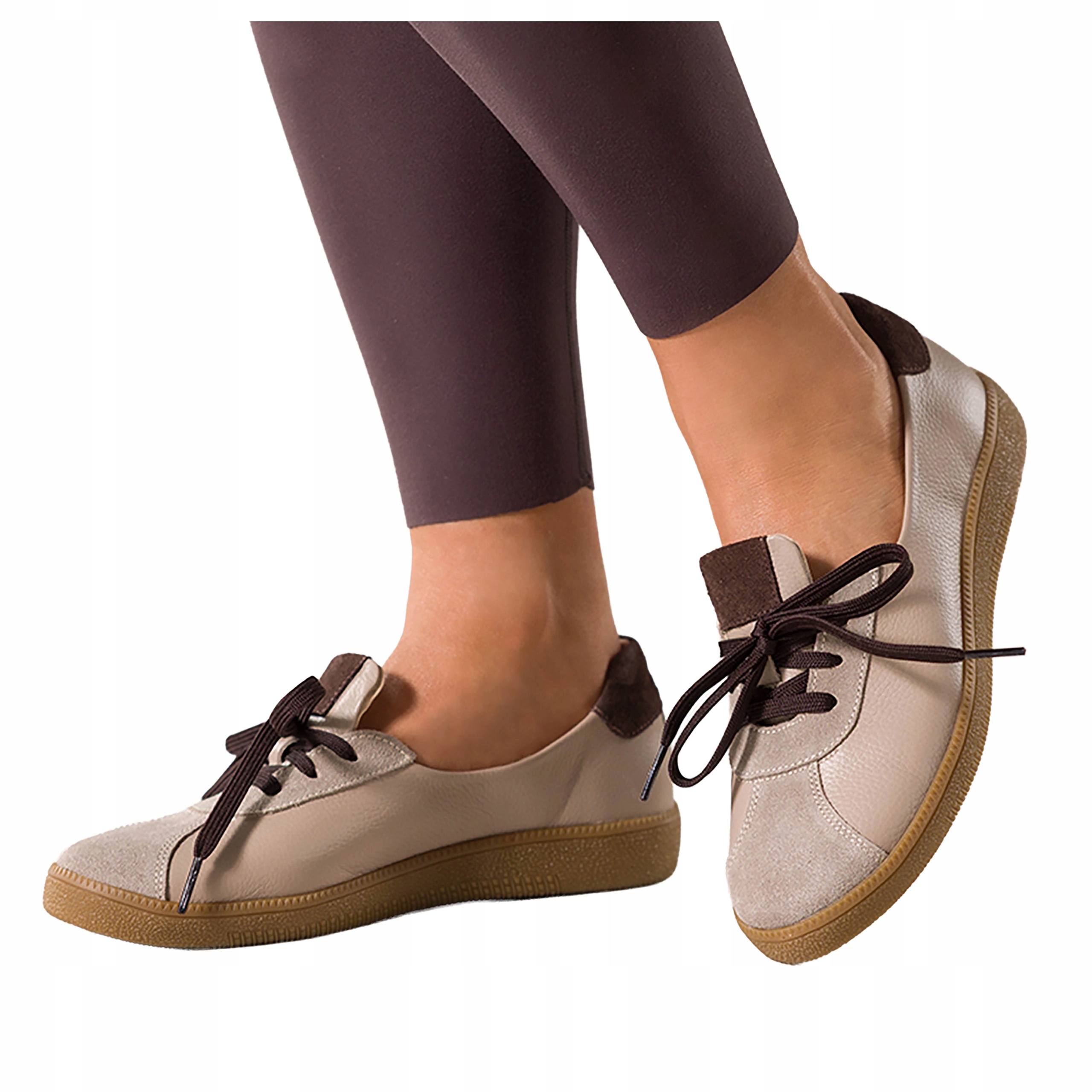 Baleríny Tmavě béžové Dámské Kožené Sportovní Šněrovací Pohodlné r 39
