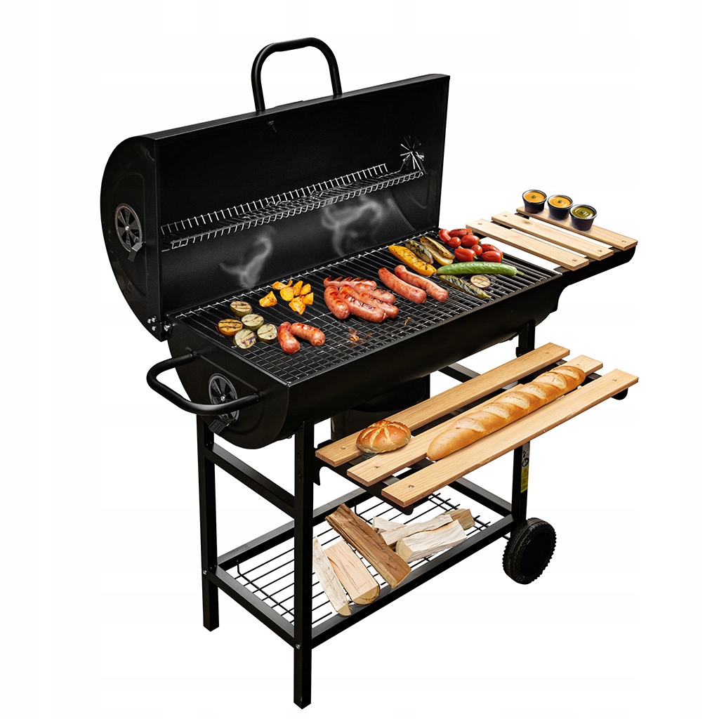 Grill Ogrodowy Węglowy Duży Bergmann Beczkowy Pokrywa Termometr 2 Ruszty