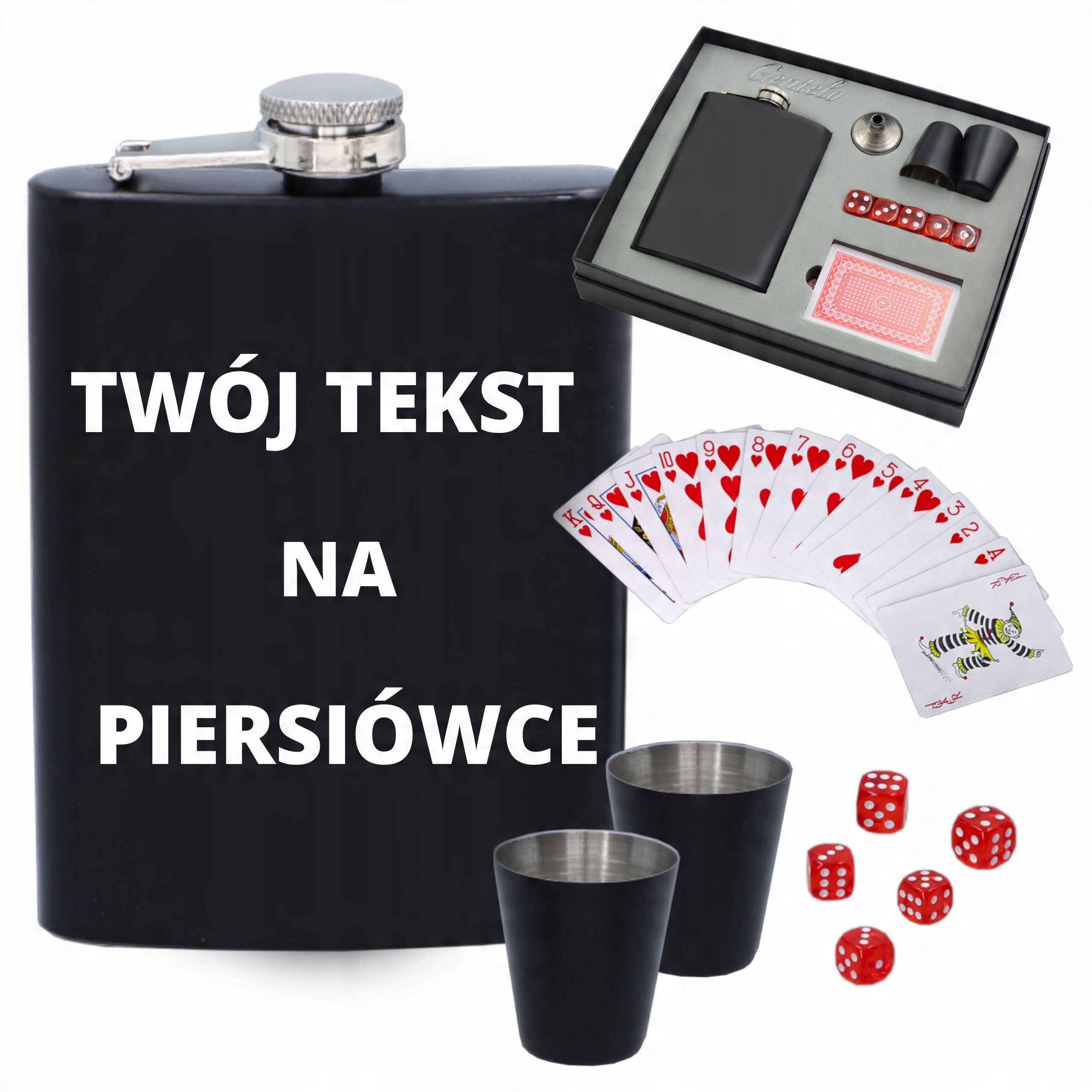 

Piersiówka Z Kieliszkami Zestaw Do Pokera+grawer