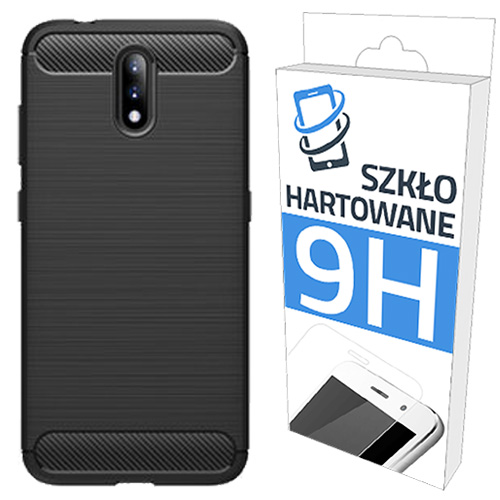 

Czarne Etui Carbon+szkło Hartowane do Nokia 2.3