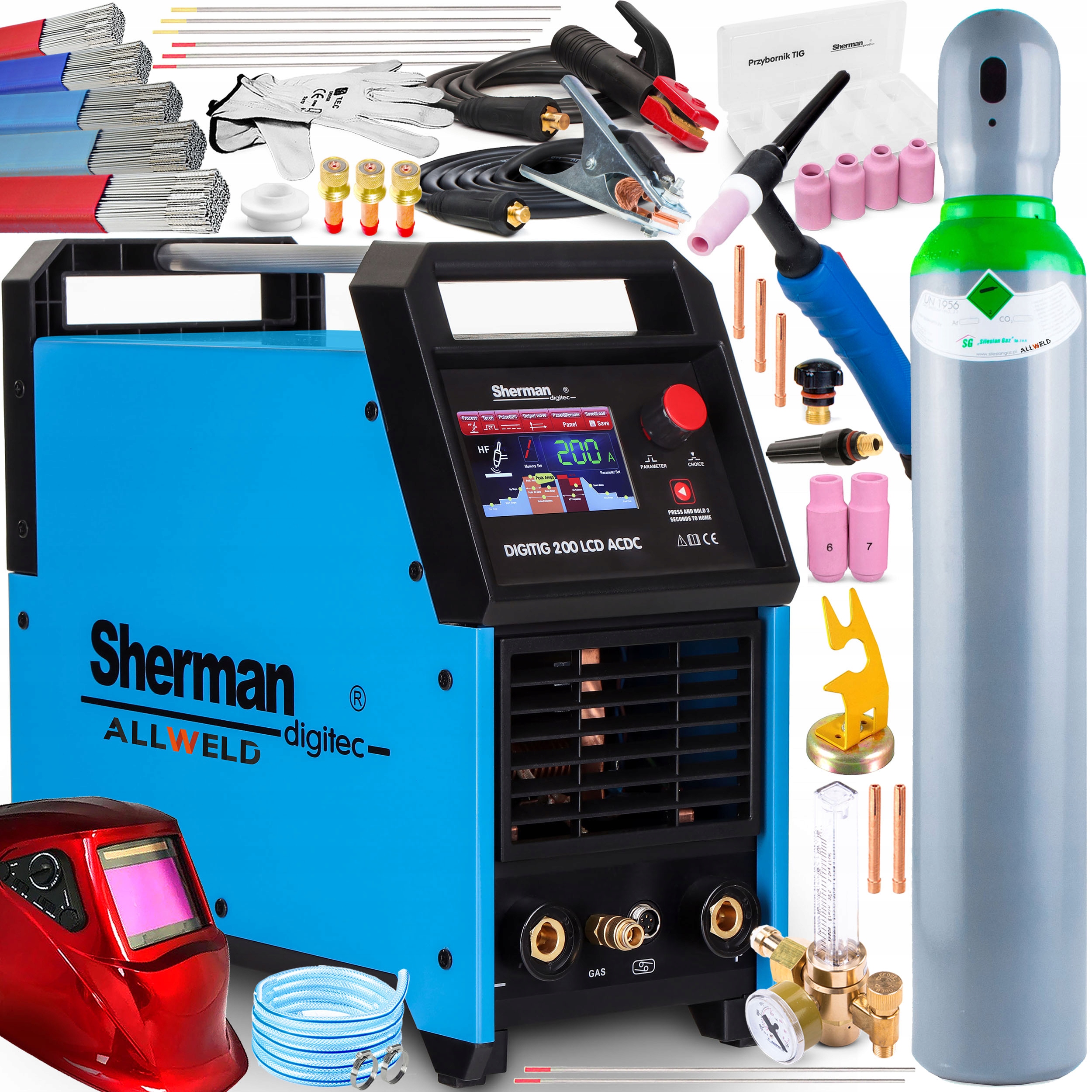 SPAWARKA INWERTOROWA INWERTER SHERMAN DIGITIG 200 LCD AC DC TIG MMA PULS HF