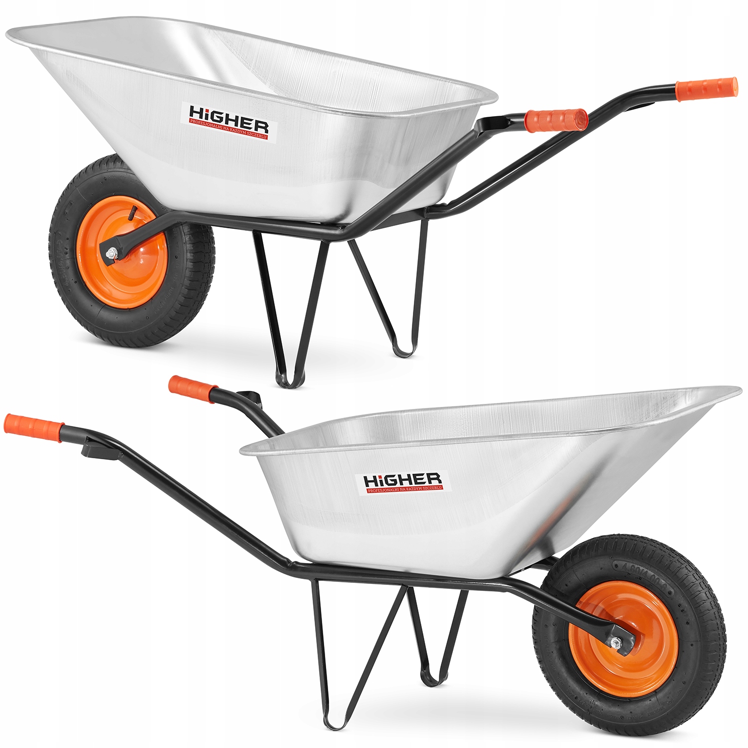 Taczka ogrodowa budowlana ocynkowana stalowa Higher 130L mocna Wytrzymała