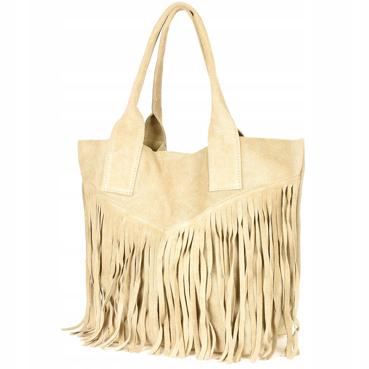 Dámská kožená semišová kabelka A4 se střapcem, italská shopperka, semišová kůže