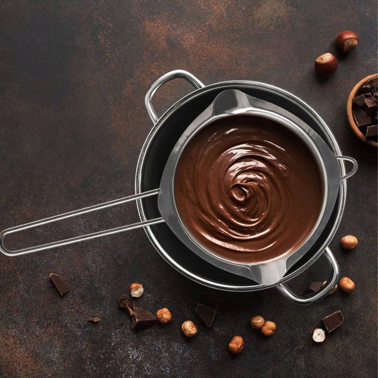 STALOWA MISKA DO KĄPIELI WODNEJ CZEKOLADY 14 CM ROZPUSZCZANIA WOSKU Kolor odcienie szarości i srebra