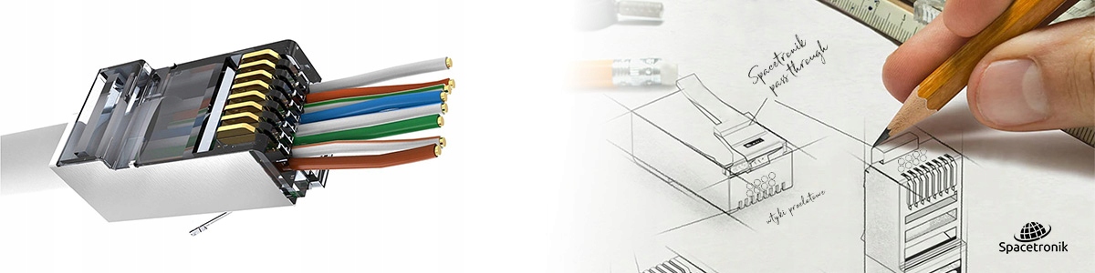 100 x Wtyki RJ45 Pass FTP Przelotowe RJ-45 Przelotowy Ekranowany RJ Pudełko Producent Spacetronik