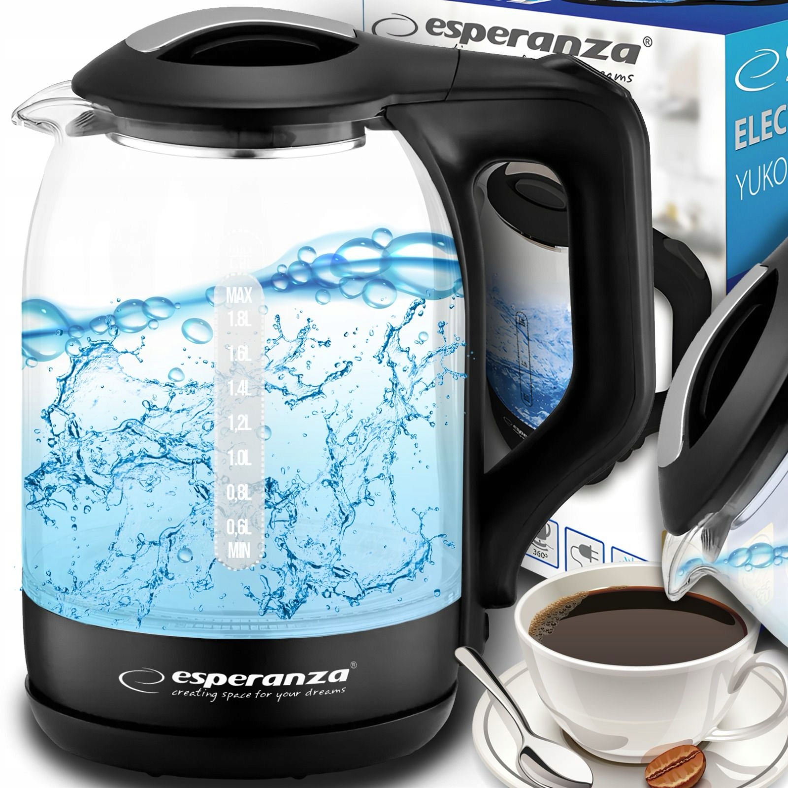 CZAJNIK ELEKTRYCZNY BEZPRZEWODOWY LED DUŻY MOCNY